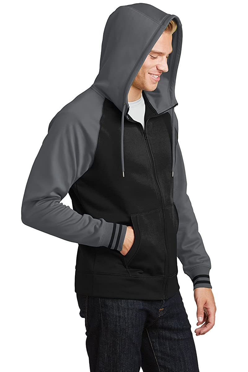 Men's Moisture-Wicking Varsity Two-Tone Fleece Full-Zip Hooded Jacket