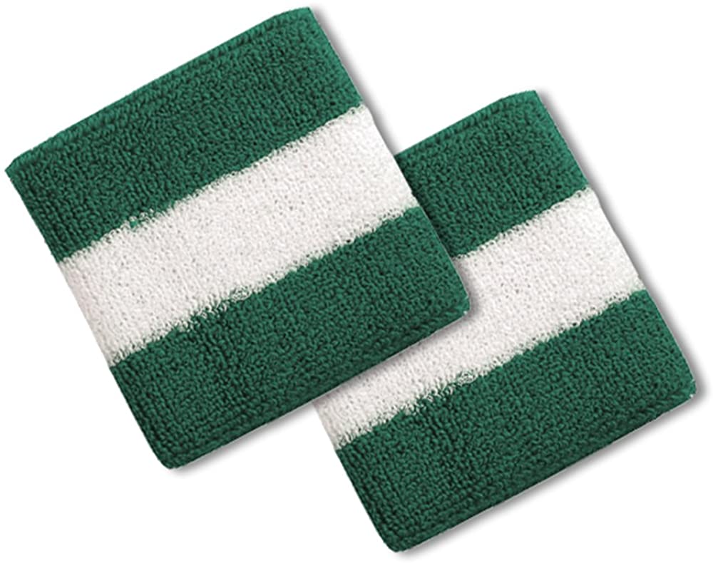 Cotton Terry Cloth Stripe Sports Wrist Band 2 Pack
