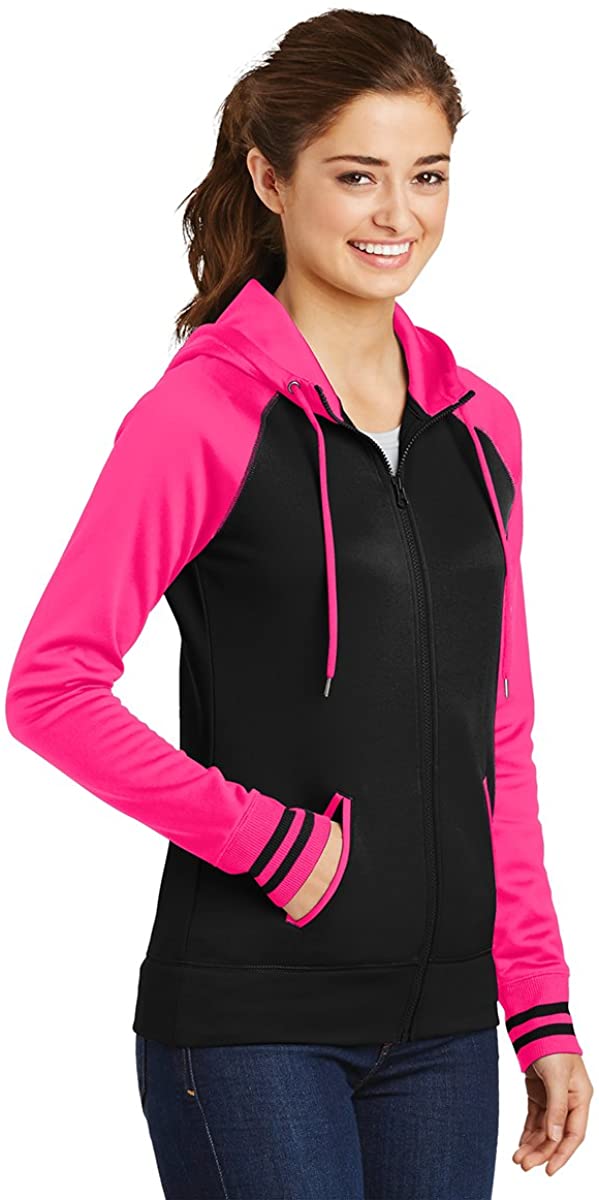 Ladies Moisture-Wick Two-Tone Varsity Fleece Full-Zip Hooded Jacket