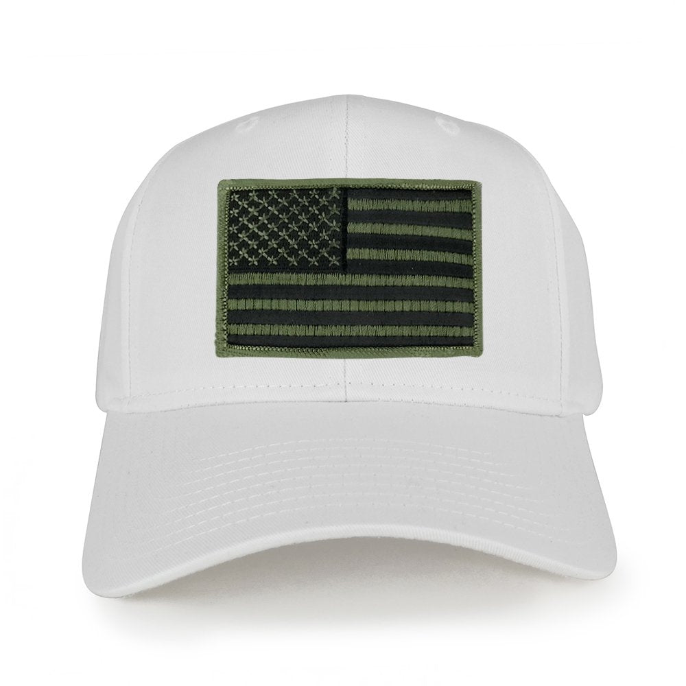 USA American Flag Logo Embroidered Iron On Patch Snap Back Cap - White