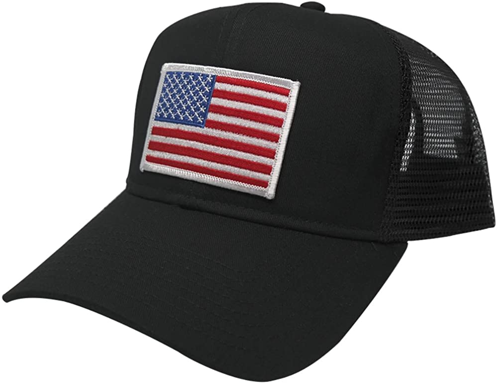 AC Racing USA American Flag Patch Snapback Trucker Mesh Cap - Black