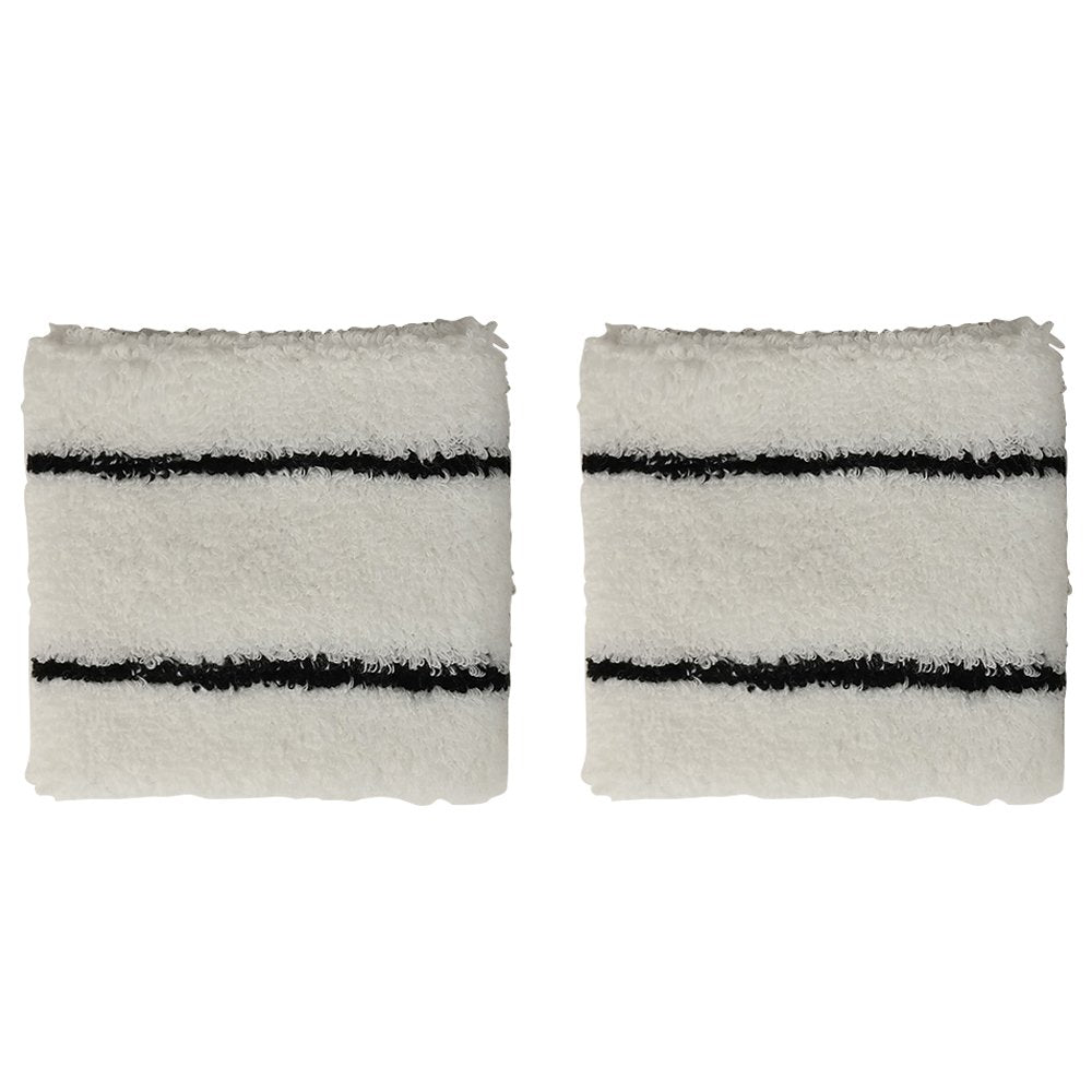 2 Pack Double Thin Striped Cotton Blend Terry Cloth Sweat Absorbing Wristband