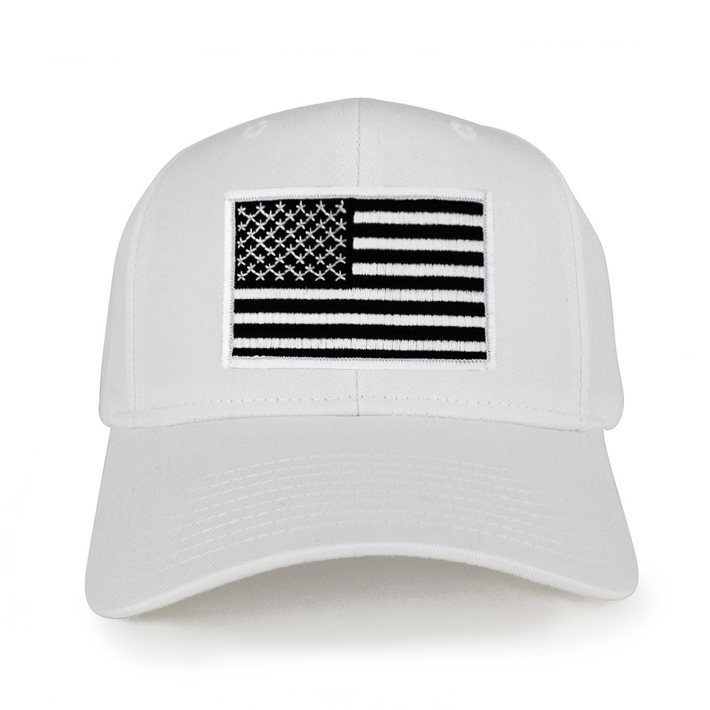 USA American Flag Logo Embroidered Iron On Patch Snap Back Cap - White