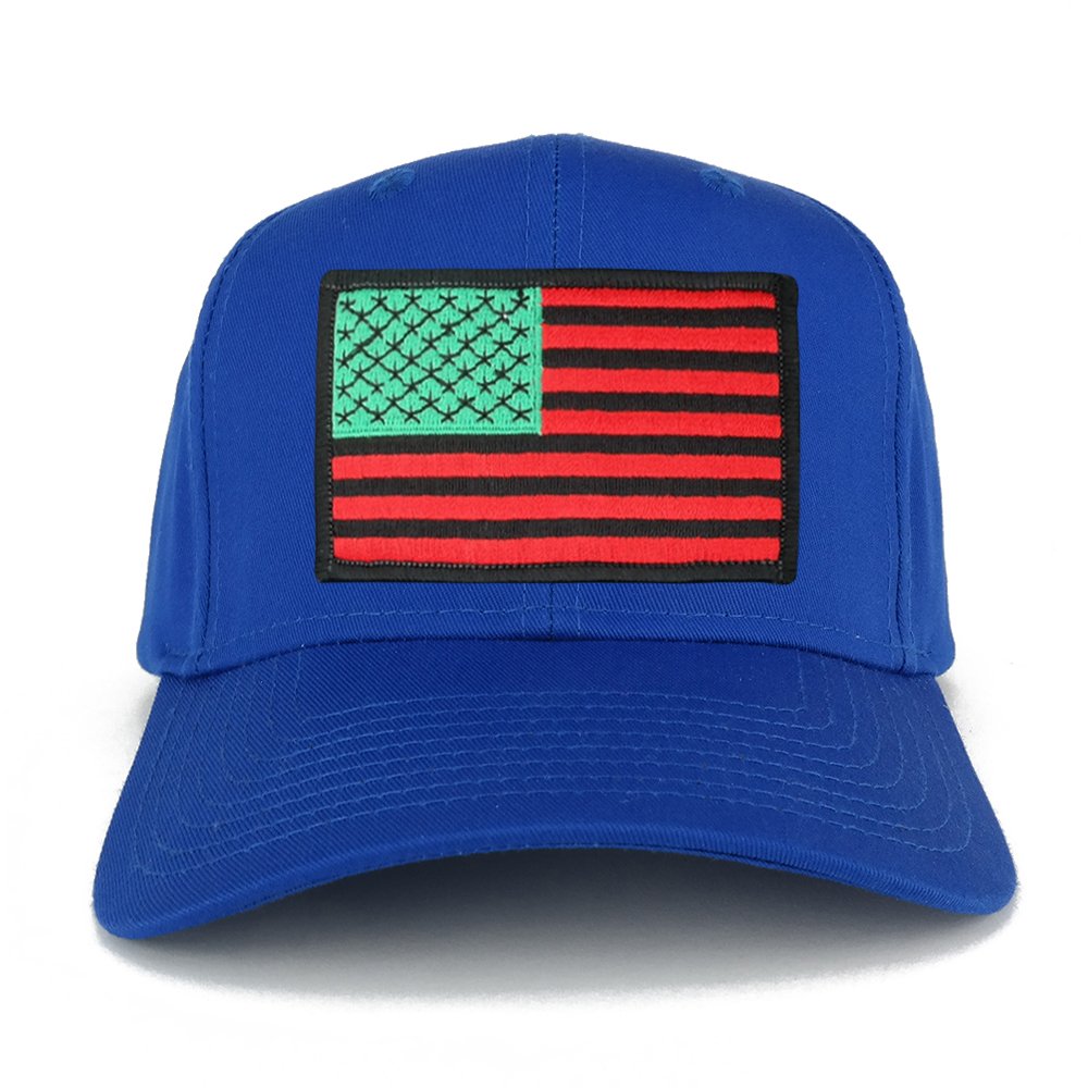 USA American Flag Logo Embroidered Iron On Patch Snap Back Cap - Royal