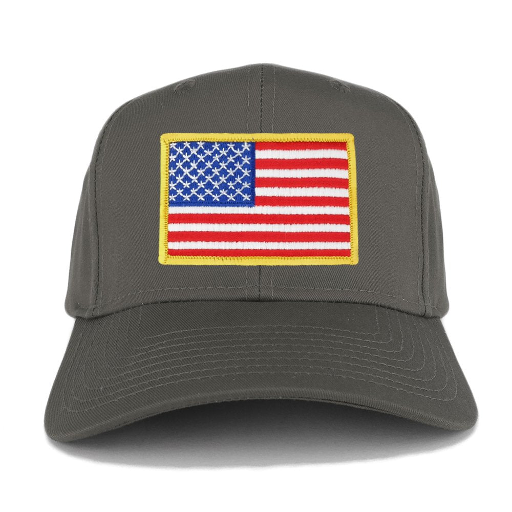 USA American Flag Logo Embroidered Iron On Patch Snap Back Cap - Charcoal