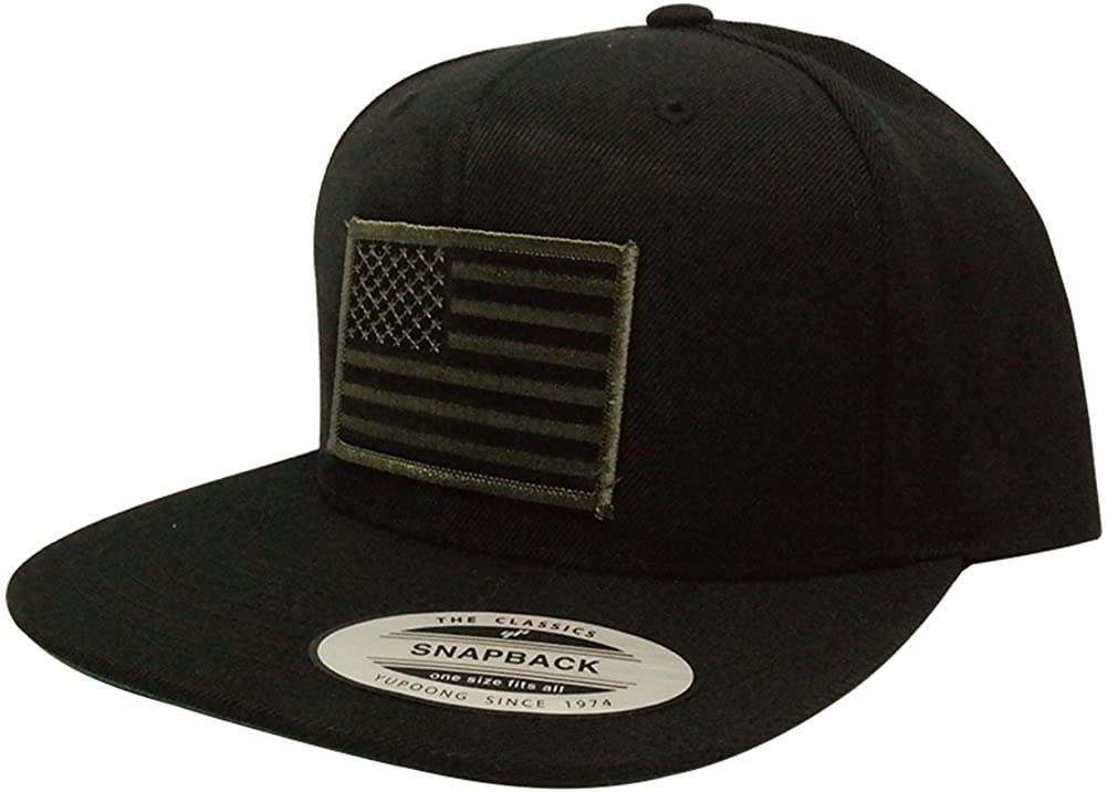 Flexfit Original Snapback with Patriotic American Flag Patch - Black (One Size, Desert Patch)