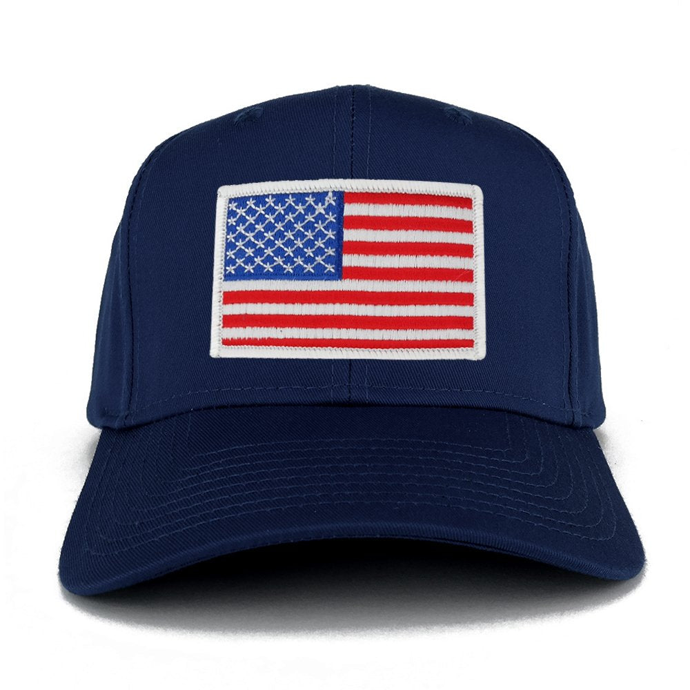USA American Flag Logo Embroidered Iron On Patch Snap Back Cap - Navy