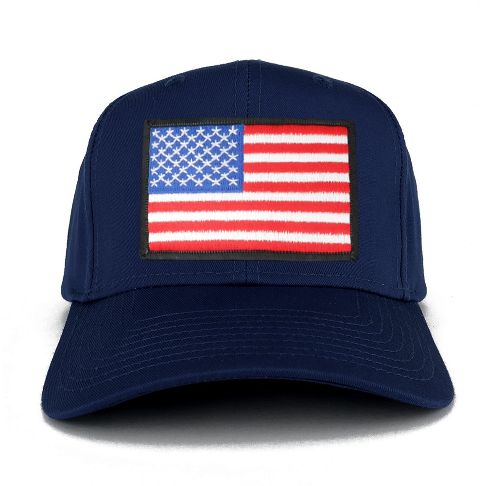USA American Flag Logo Embroidered Iron On Patch Snap Back Cap - Navy
