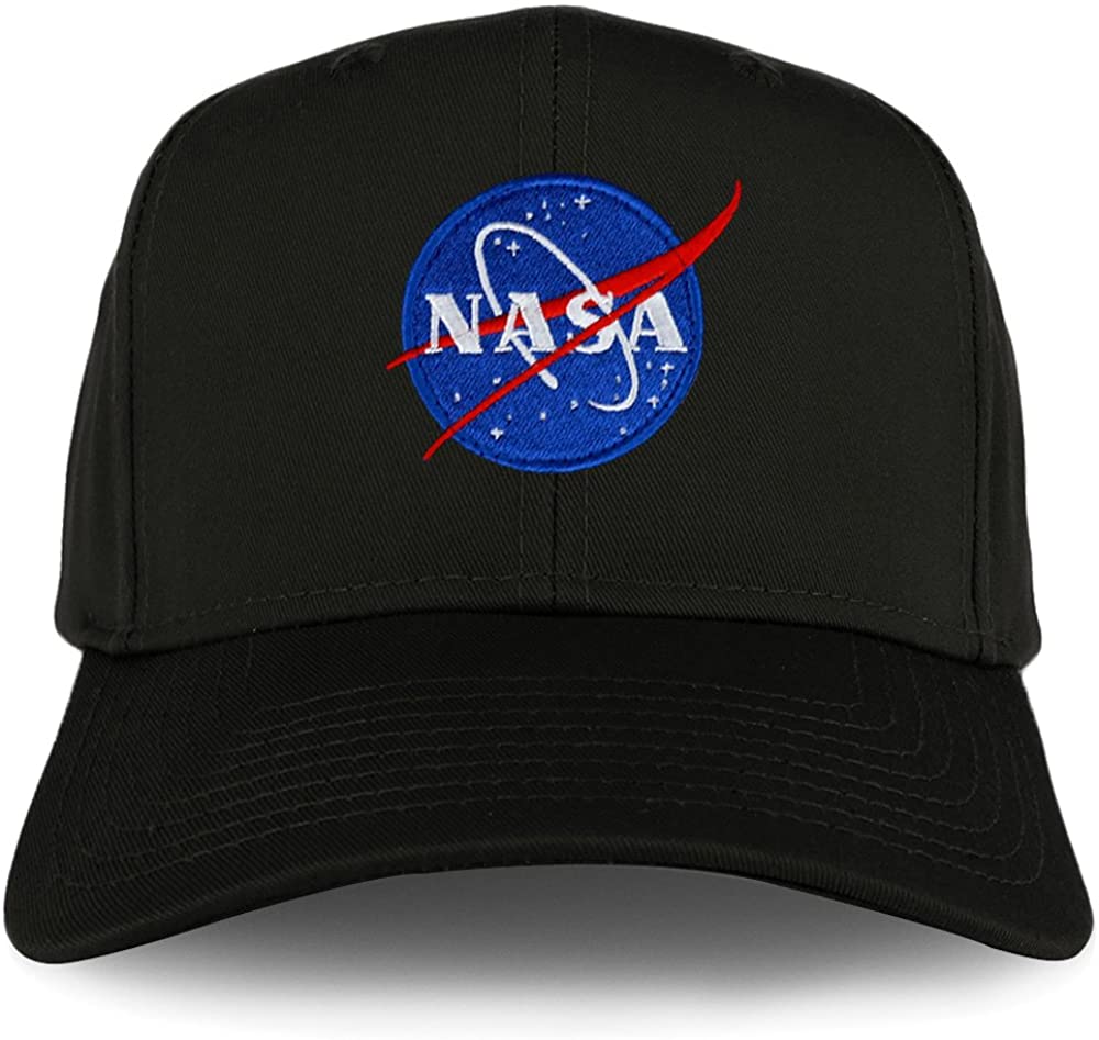 Armycrew XXL Oversize Small NASA Insignia Logo Iron On Patch Solid Baseball Cap - Black