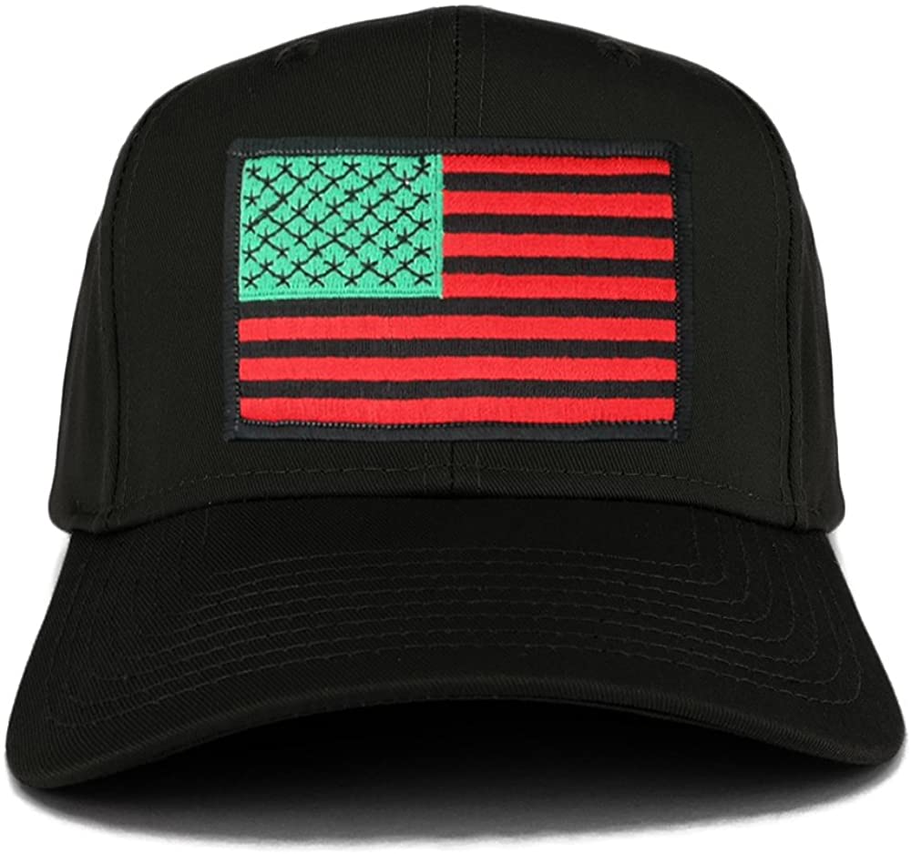 USA American Flag Logo Embroidered Iron On Patch Snap Back Cap - Black