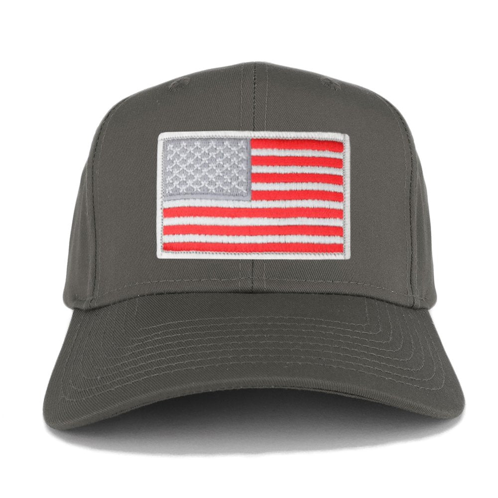 USA American Flag Logo Embroidered Iron On Patch Snap Back Cap - Charcoal