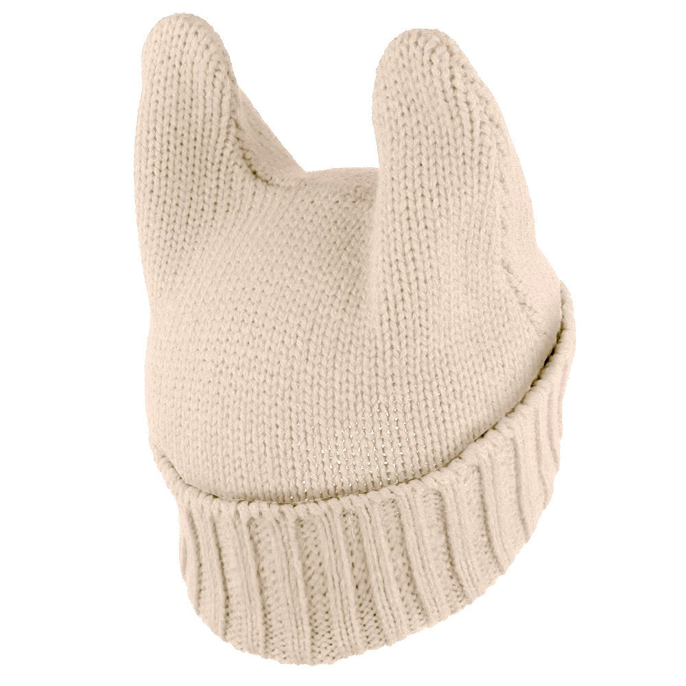 PUSSYHAT Warm Embellished Cat Ear Knit Winter Beanie Hat - Beige