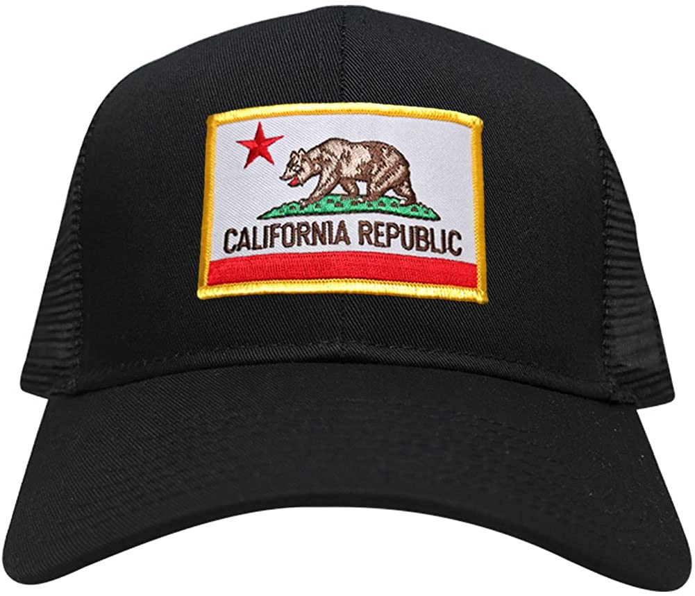 Armycrew Flexfit California Republic Trucker Hat - Embroidered Patch, Mesh Back, Snapback Closure