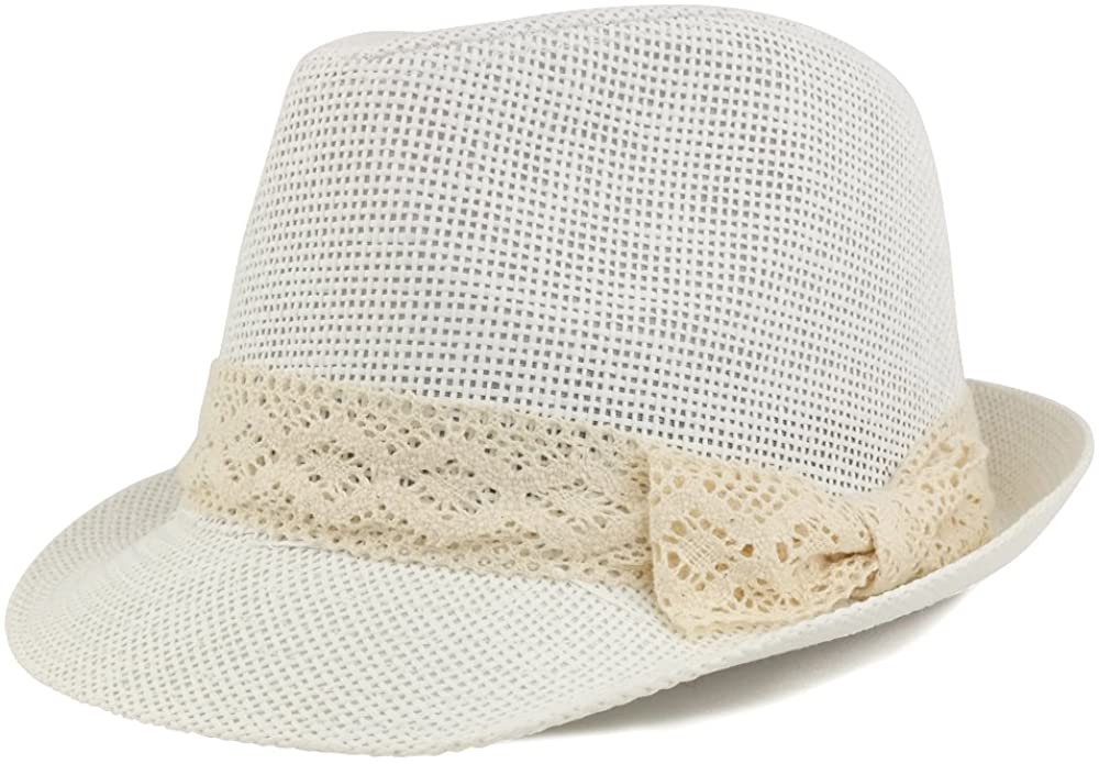 Colorful Paper Straw Fedora Hat with Lace Band