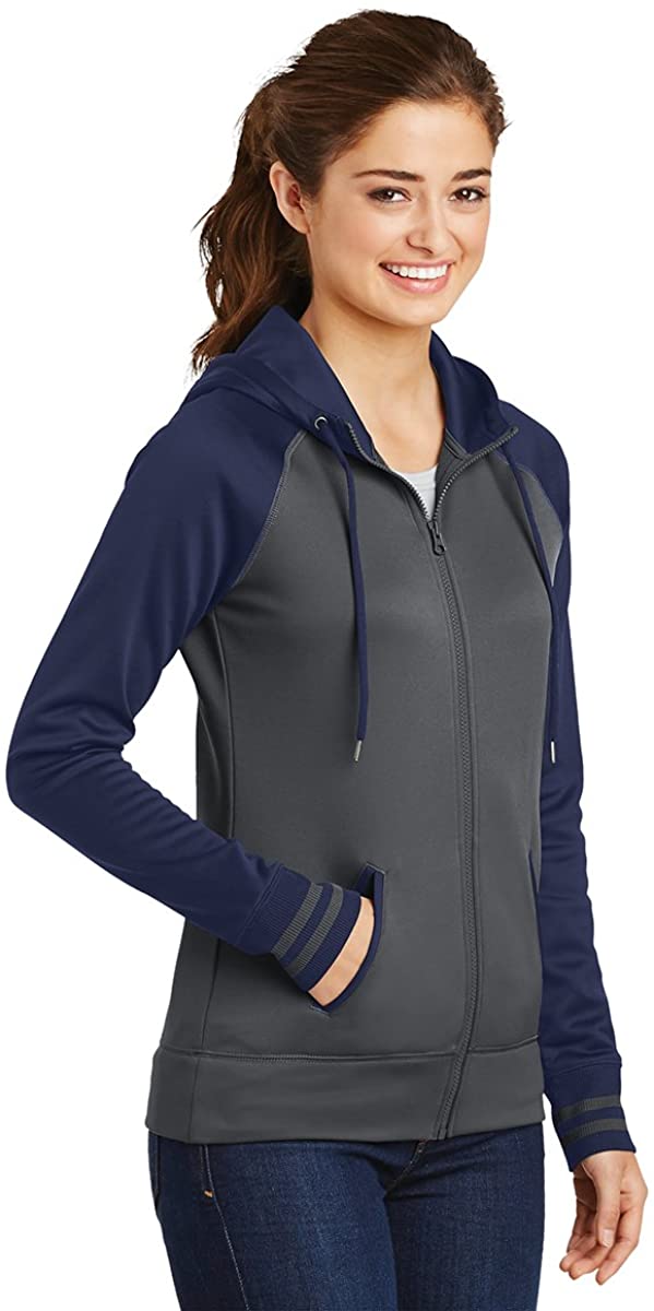 Ladies Moisture-Wick Two-Tone Varsity Fleece Full-Zip Hooded Jacket