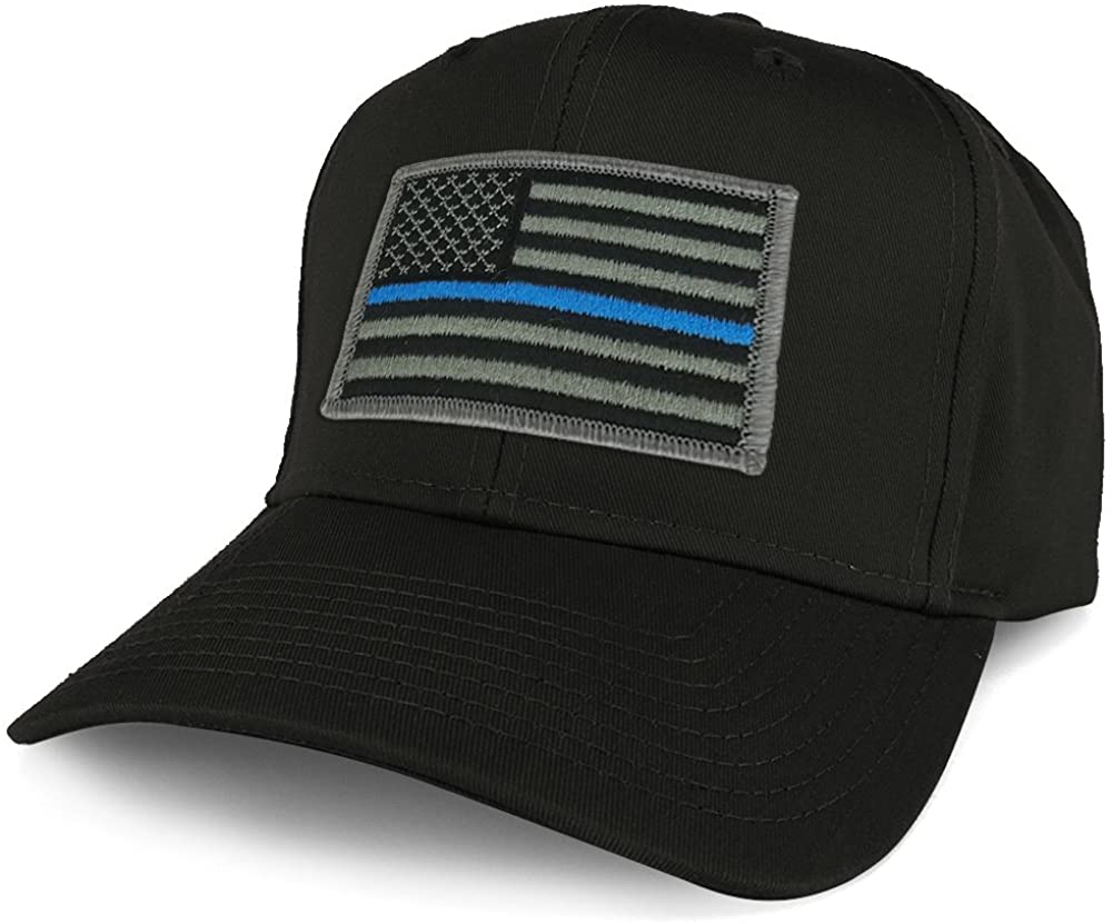 Armycrew XXL Oversize Thin Blue Line USA American Flag Patch Solid Baseball Cap Black