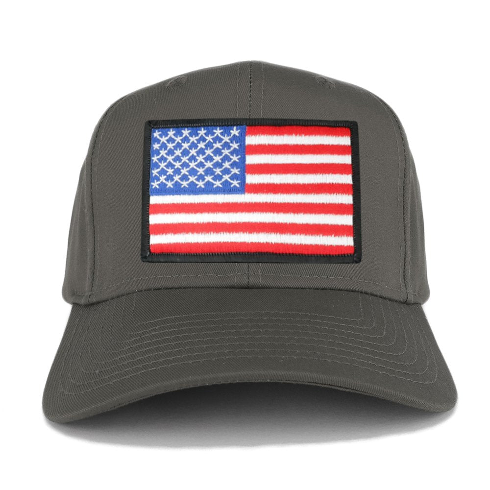 USA American Flag Logo Embroidered Iron On Patch Snap Back Cap - Charcoal