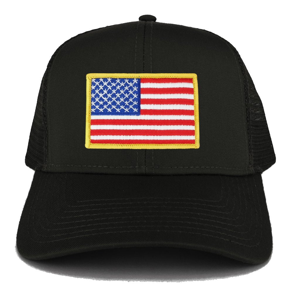 Armycrew USA American Flag Embroidered Patch Snapback Mesh Trucker Cap - Black