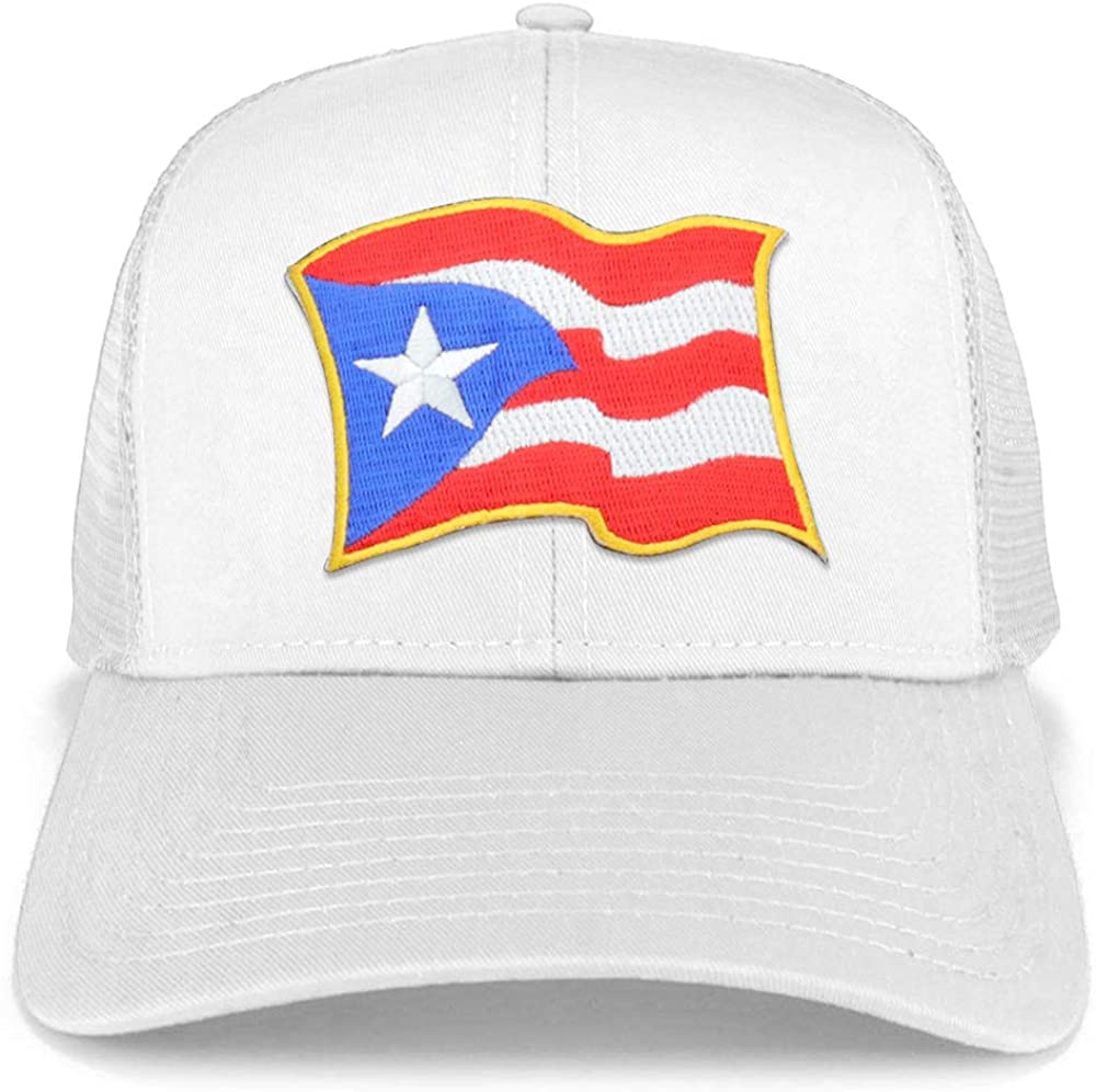 Armycrew Puerto Rico Waving Flag Patch Structured Mesh Trucker Cap - Black