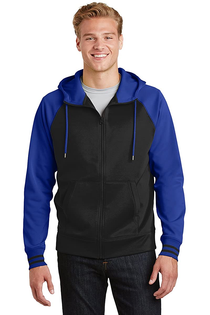 Men's Moisture-Wicking Varsity Two-Tone Fleece Full-Zip Hooded Jacket