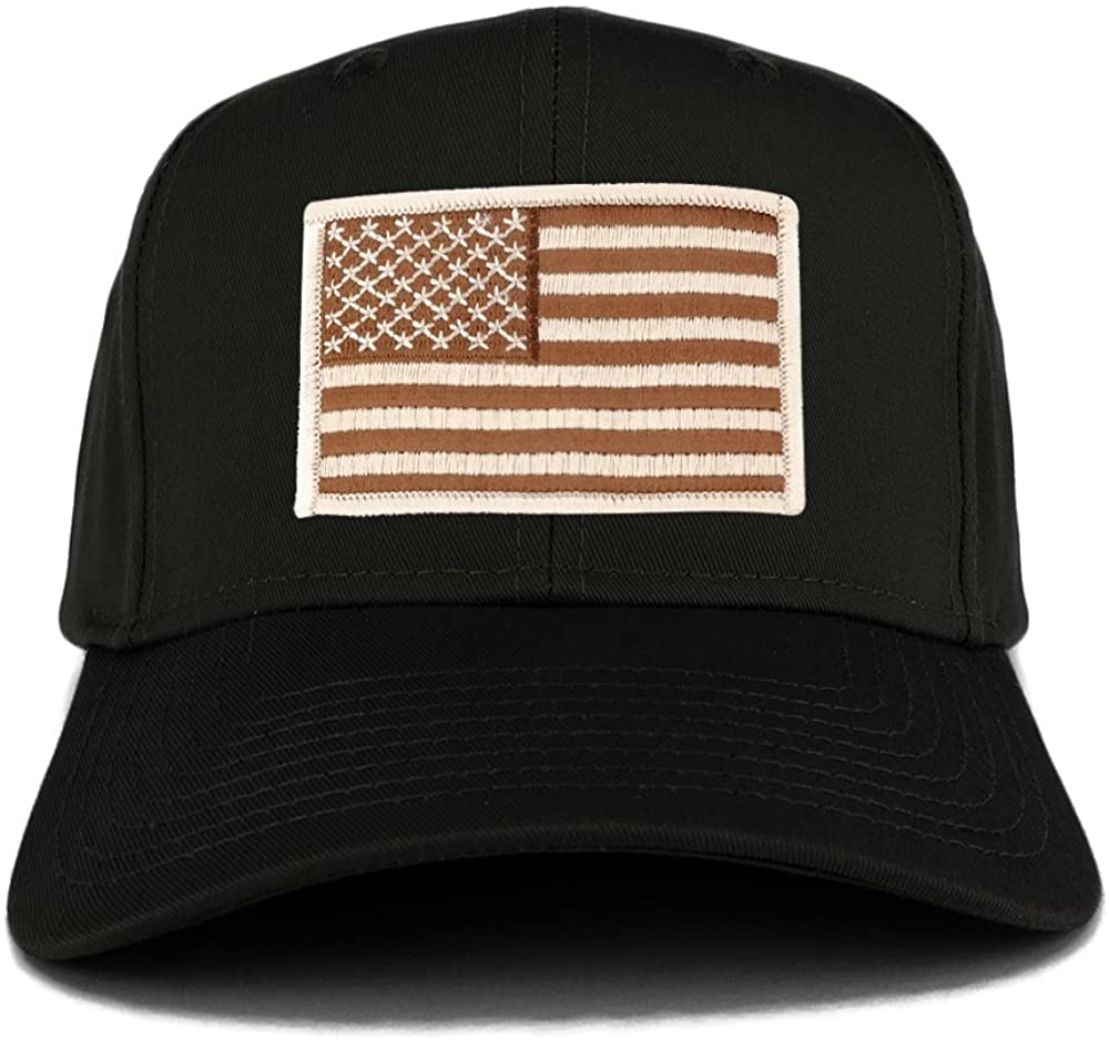 USA American Flag Logo Embroidered Iron On Patch Snap Back Cap - Black