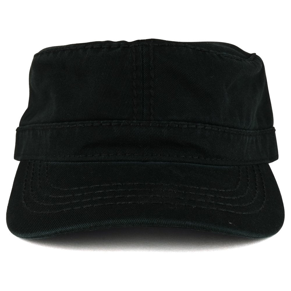 Garment Washed Cotton Twill with Heavy Stitching Flat Top Military Cap
