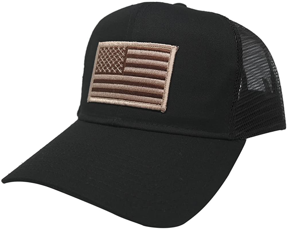 AC Racing USA American Flag Patch Snapback Trucker Mesh Cap - Black