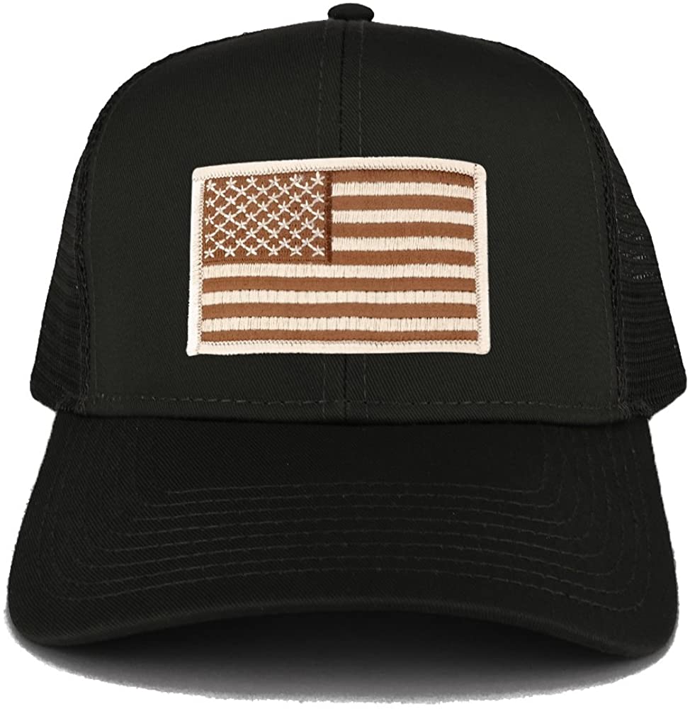 Armycrew USA American Flag Embroidered Patch Snapback Mesh Trucker Cap - Black