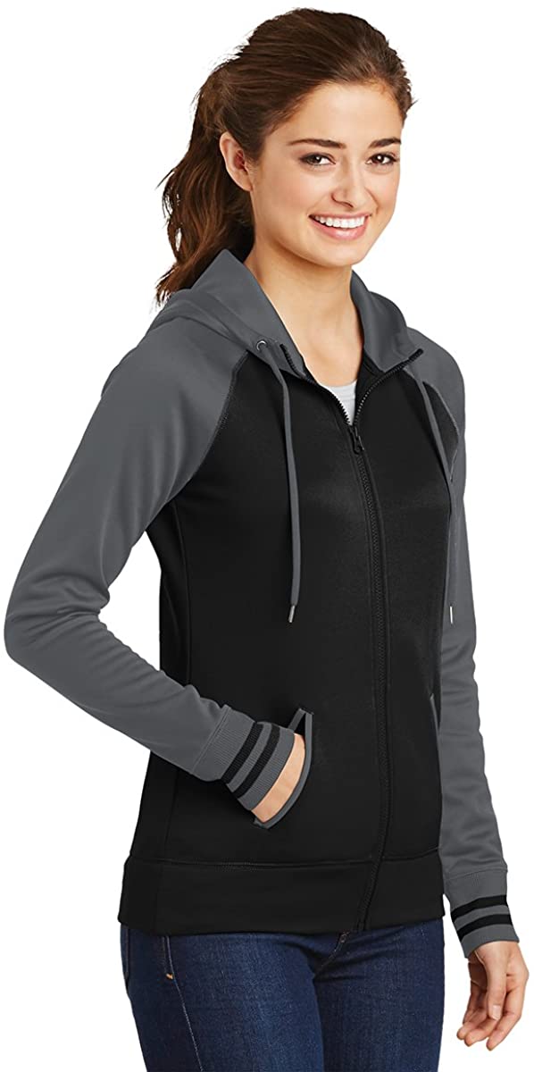 Ladies Moisture-Wick Two-Tone Varsity Fleece Full-Zip Hooded Jacket