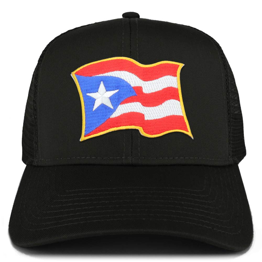 Armycrew Puerto Rico Waving Flag Patch Structured Mesh Trucker Cap - Black