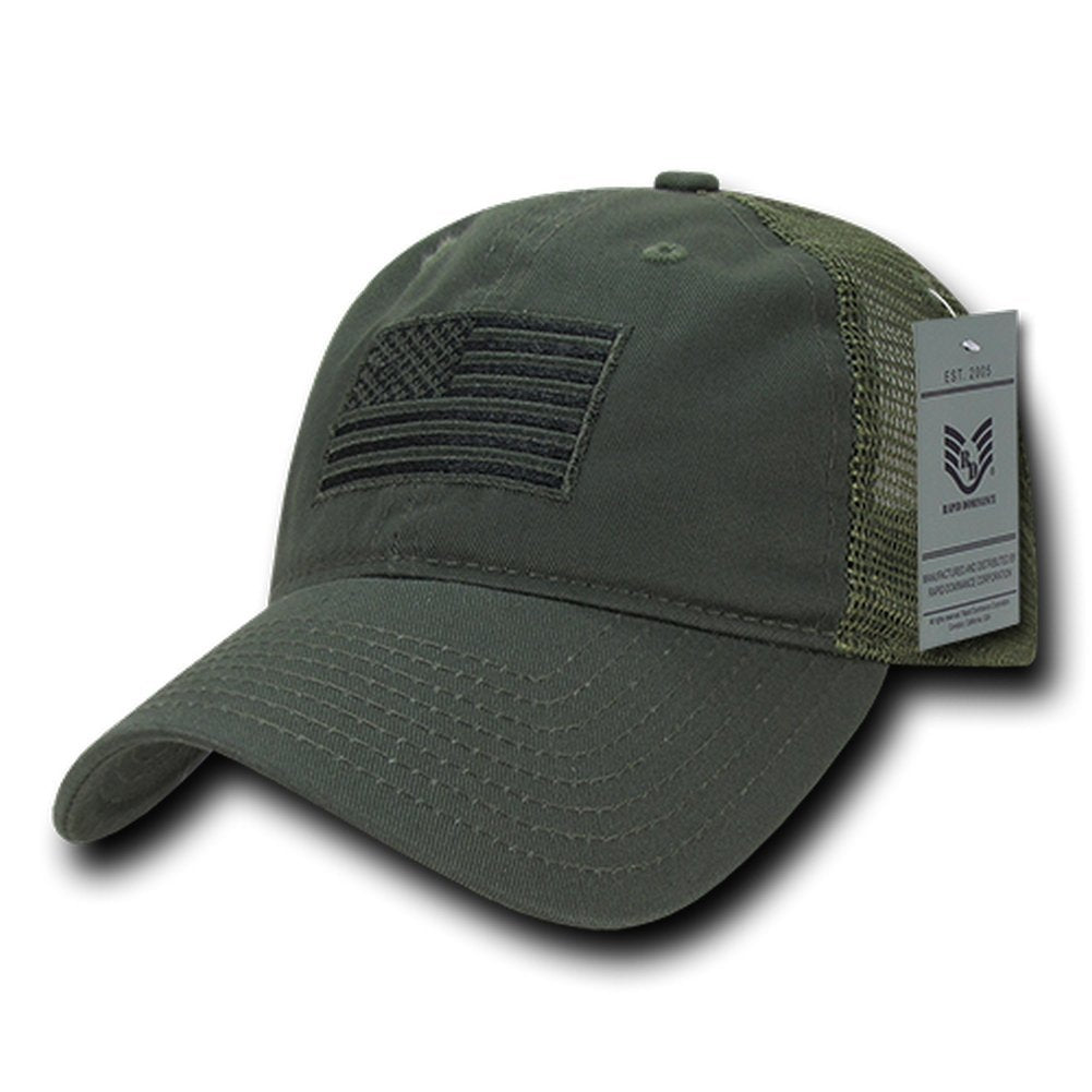 Soft Fit American Flag Embroidered Cotton Trucker Mesh Back Cap - Dark Grey