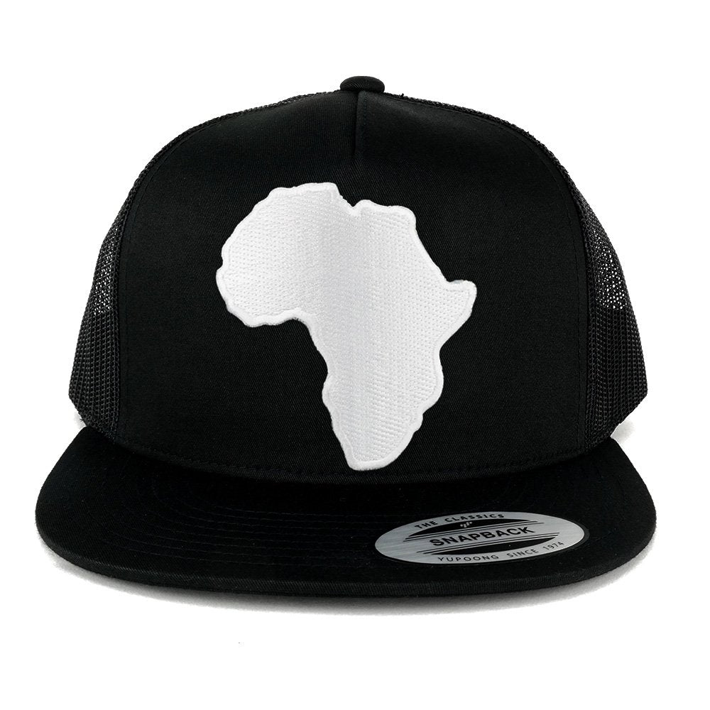 5 Panel Solid White African Map Embroidered Iron On Patch Flat Bill Mesh Snapback