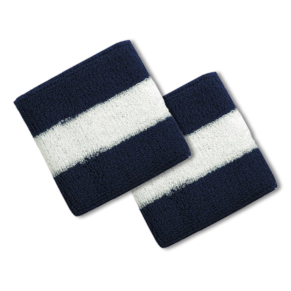 Cotton Terry Cloth Stripe Sports Wrist Band 2 Pack