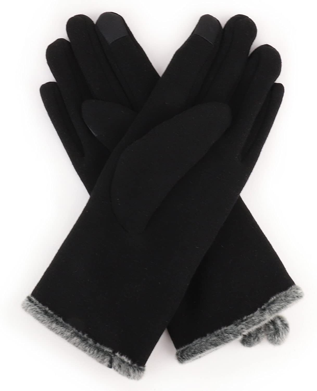 Armycrew Smartphone Touchscreen Ladies Fur Trim Pom Decoration Texting Glove