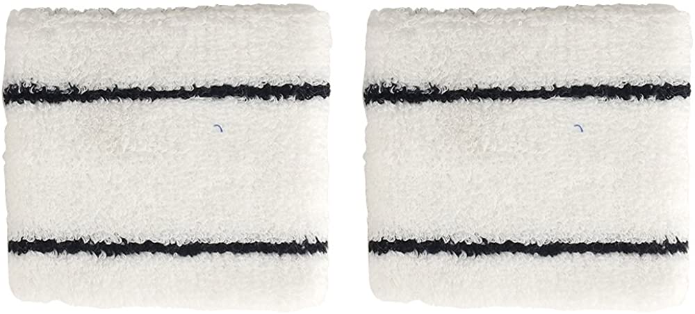 2 Pack Double Thin Striped Cotton Blend Terry Cloth Sweat Absorbing Wristband