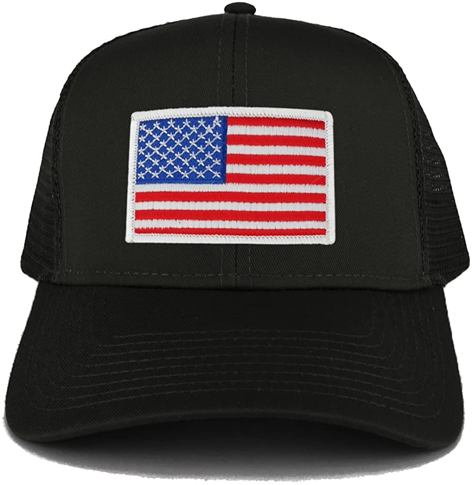 Armycrew USA American Flag Embroidered Patch Snapback Mesh Trucker Cap - Black