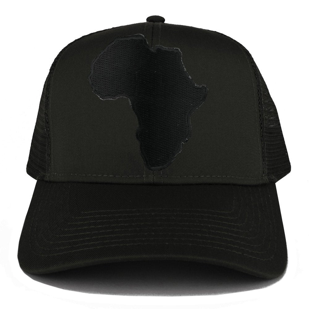 Solid Black Africa Map Embroidered Iron on Patch Adjustable Trucker Mesh Cap