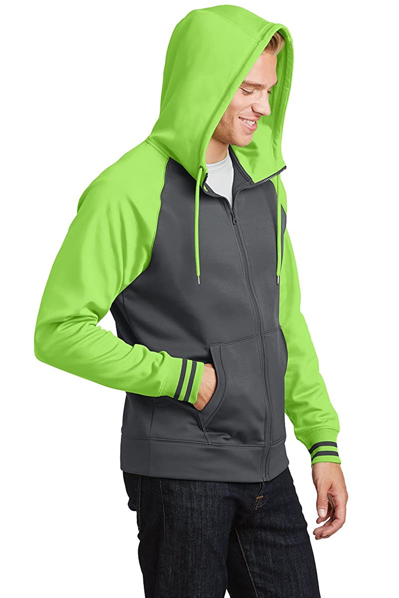 Men's Moisture-Wicking Varsity Two-Tone Fleece Full-Zip Hooded Jacket