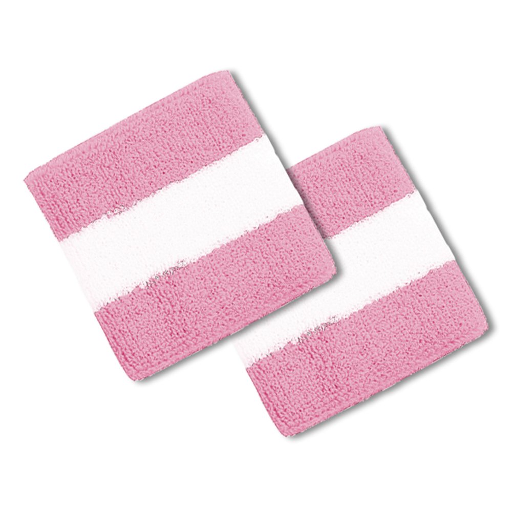 Cotton Terry Cloth Stripe Sports Wrist Band 2 Pack