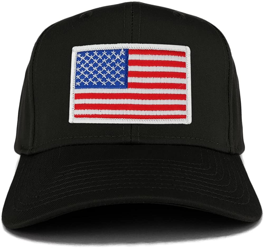 USA American Flag Logo Embroidered Iron On Patch Snap Back Cap - Black