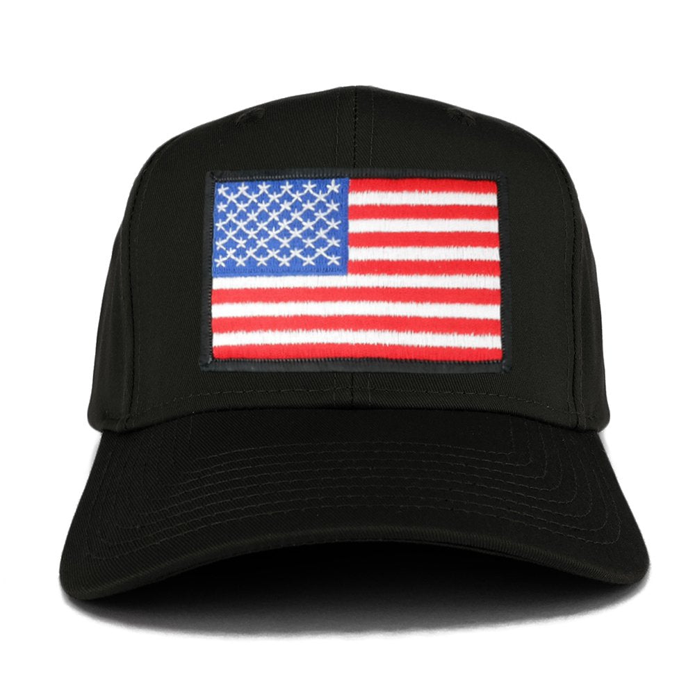 USA American Flag Logo Embroidered Iron On Patch Snap Back Cap - Black