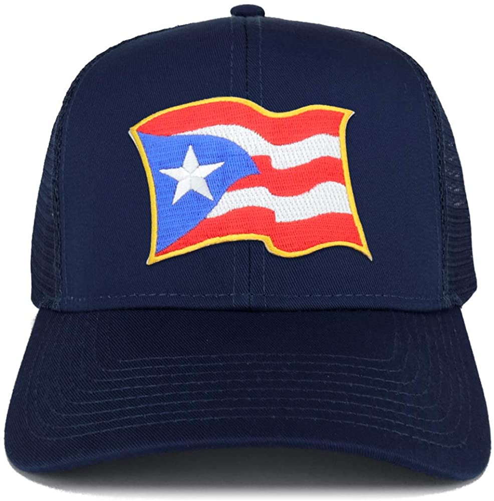 Armycrew Puerto Rico Waving Flag Patch Structured Mesh Trucker Cap - Black