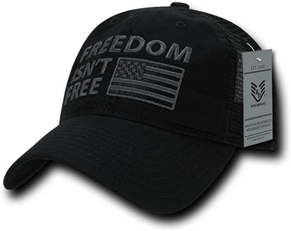 Armycrew Freedom Isn't Free American Flag Embroidered Unstructured Mesh Back Cap Black