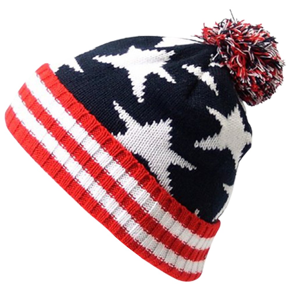 Armycrew American Flag Patriotic Winter Pom Pom Beanie - Unisex