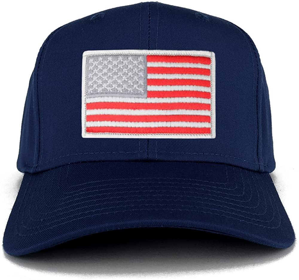 USA American Flag Logo Embroidered Iron On Patch Snap Back Cap - Navy