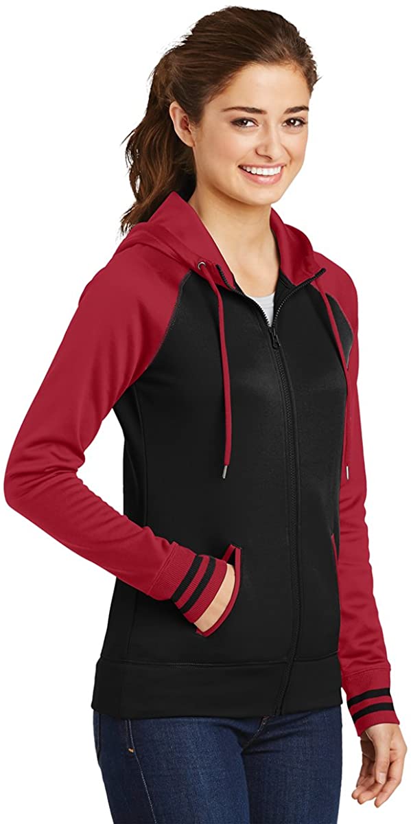 Ladies Moisture-Wick Two-Tone Varsity Fleece Full-Zip Hooded Jacket