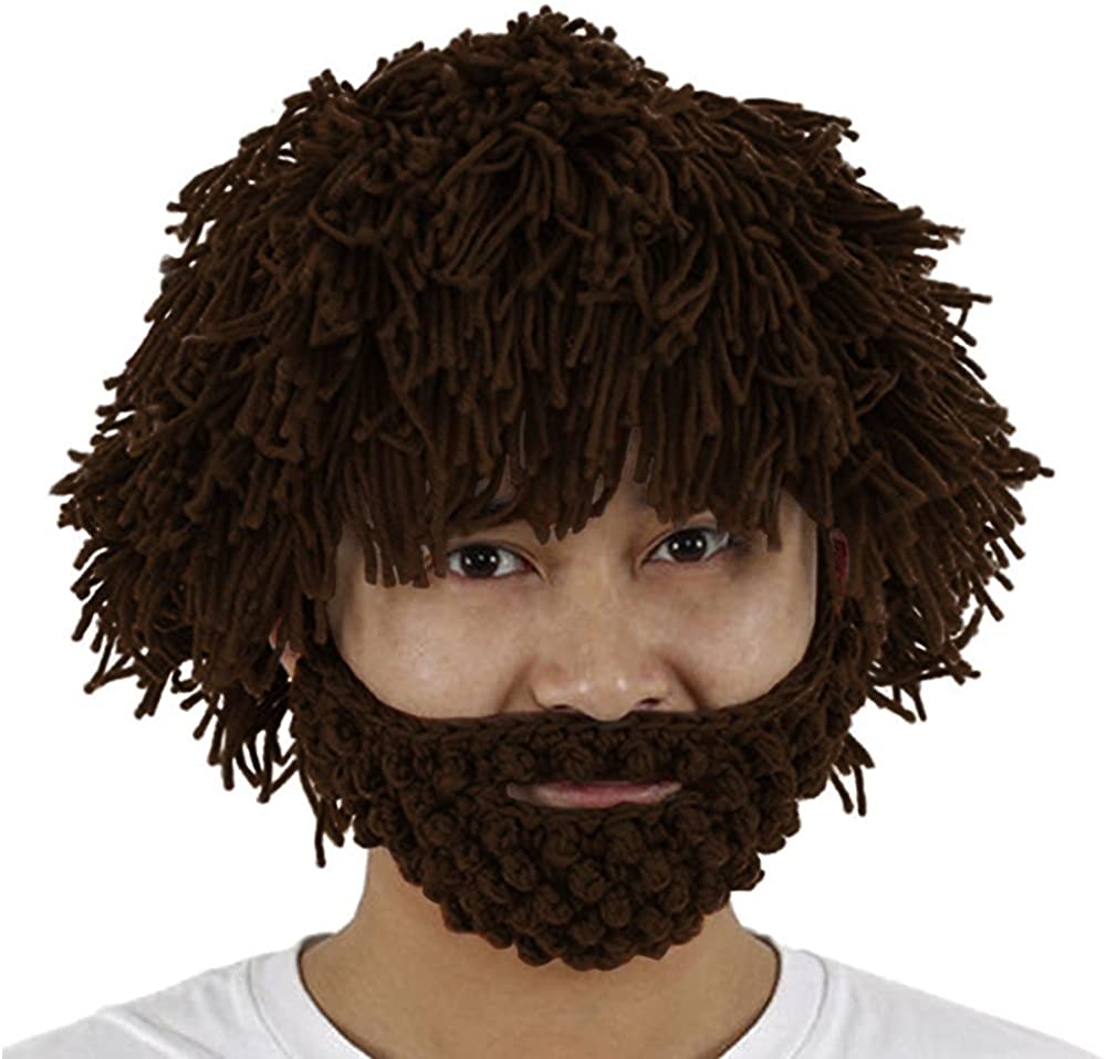 Armycrew Caveman Beard Beanie Wig for Halloween Fun Party for Youth to Adult