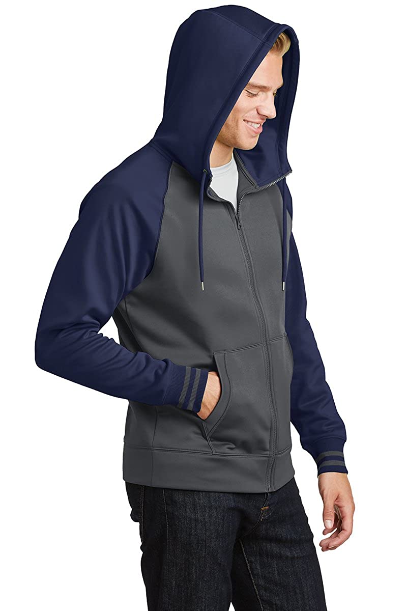 Men's Moisture-Wicking Varsity Two-Tone Fleece Full-Zip Hooded Jacket