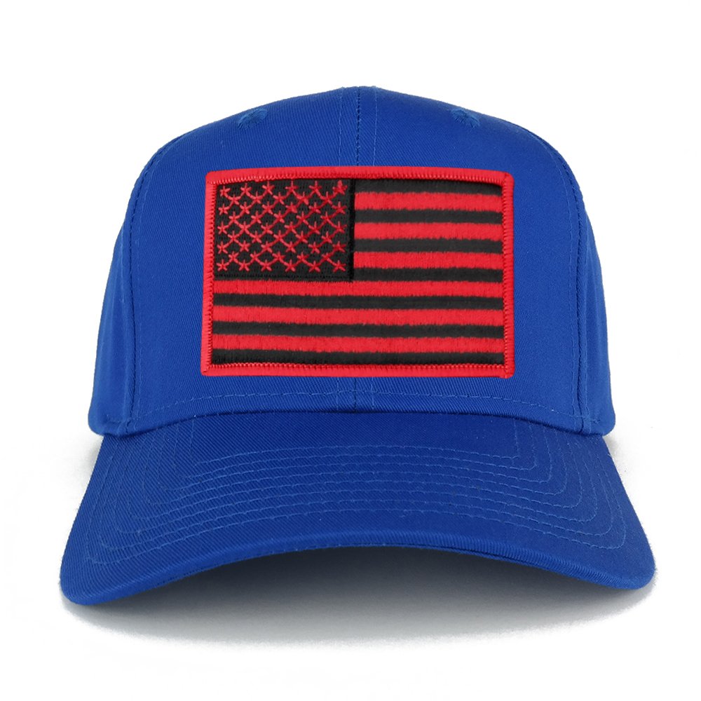 USA American Flag Logo Embroidered Iron On Patch Snap Back Cap - Royal