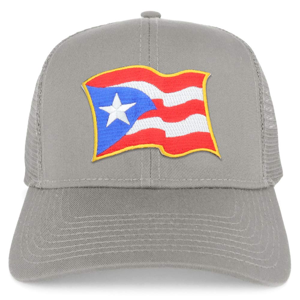 Armycrew Puerto Rico Waving Flag Patch Structured Mesh Trucker Cap - Black